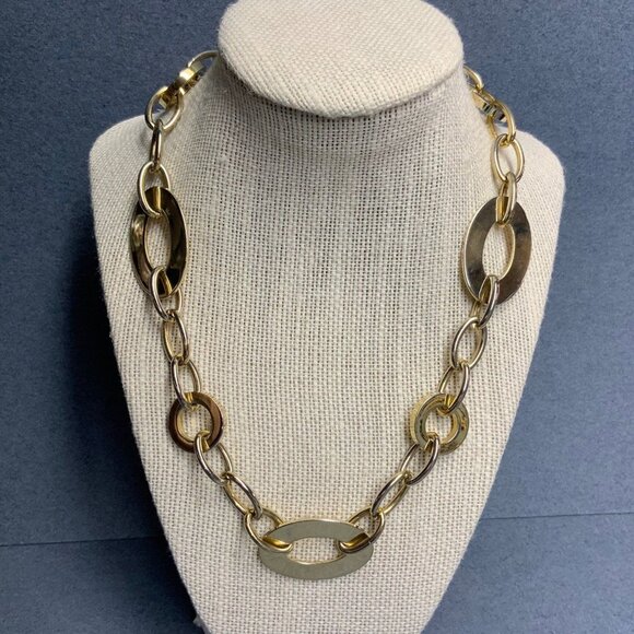 J Lo Chunky Chain Necklace 18 In Gold Mixed Links Round Oval Elegant Glam Retro - Picture 1 of 7